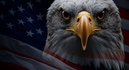 Naklejka premium Patriotic gaze of a fierce eagle with an American flag - USA Independence Day Patriotic Art.