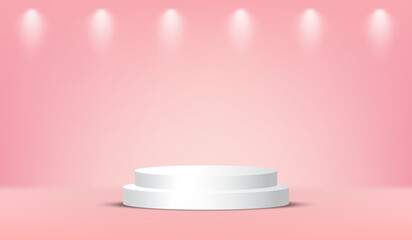 White 3D Podium with Soft Pink Spotlight Background