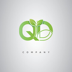 QD Natural Leaf Monogram Logo – Elegant Eco-Friendly Initial Design for Creative Branding & Organic Businesses