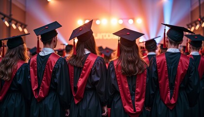 Obraz premium Graduation ceremony with students in caps and gowns celebrating their achievements 
