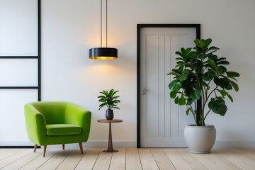 Minimalist Room with Black Framed Door and Indoor Plants
