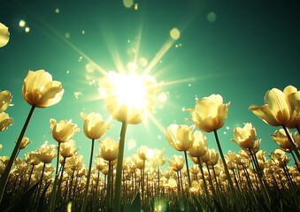 Sunlight through white tulips