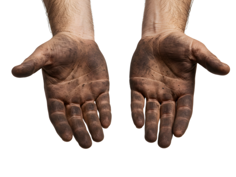 Close-up of expressive African American elder hands in an open gesture, isolated on a transparent background – symbolizing wisdom, hardship, generosity, and timeless human dignity. - Powered by Adobe