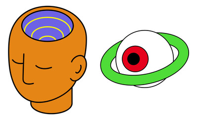 Pop Art Brain and Saturn Eyeball - Creative Thinking Concept Art
