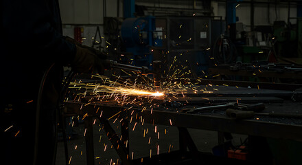 Metal Cutting with Sparks in Workshop
