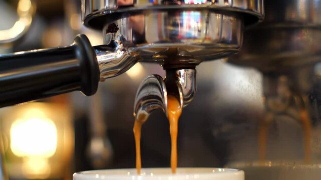 Espresso brewing process close up