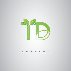 TD Natural Leaf Monogram Logo – Elegant Eco-Friendly Initial Design for Creative Branding & Organic Businesses
