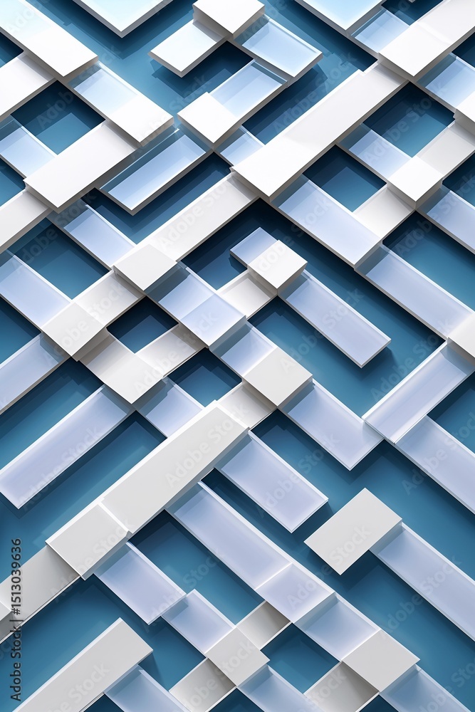 Poster white crisscross mosaic with translucent blocks background for card or greeting template banner back