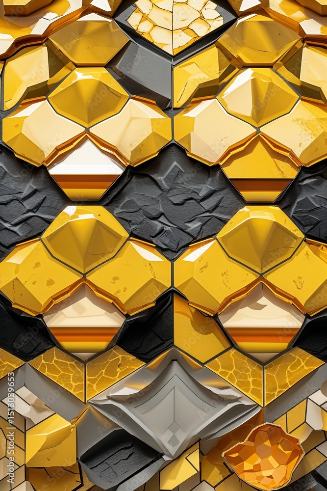 Poster yellow hexagonal tile mosaic with contrast fill background for card or greeting template banner back