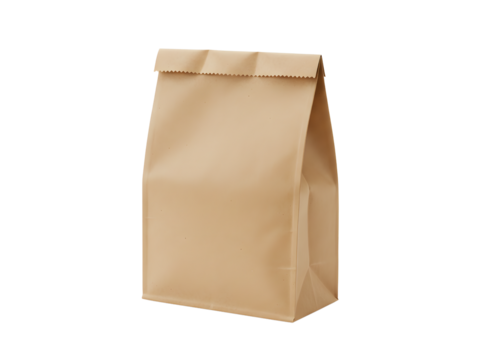 A clean, high-resolution image of a brown paper lunch bag with a neatly folded top, isolated on a transparent background (PNG), ideal for eco-friendly packaging designs, product mockups, food delivery