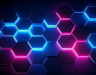 Abstract hexagon pattern with vibrant neon lights