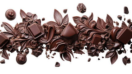 Fototapeta premium Delicious chocolate pieces with roasted coffee beans isolated on white background