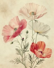Beautiful vintage-style flowers in soft pastel tones.