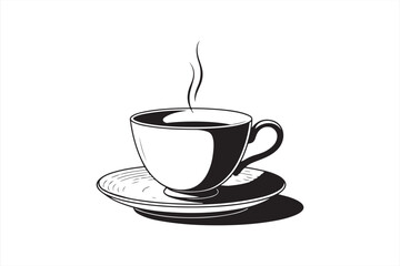 Hot Beverage Line Art - Black & White Coffee Cup Illustration for Relaxation and Comfort