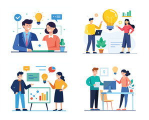 Fototapeta premium Two businesspeople shared idea illustration set on white background