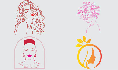 Fototapeta premium Vector logo and branding design templates in minimal style, for beauty centre, fashion studio, haircut salon and cosmetics - female portrait, beautiful woman's face 