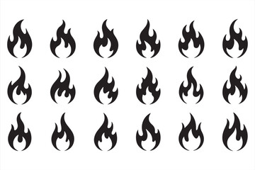 elegant black and white flame icons showcasing different stylized designs, perfect for fiery themes in artwork or branding