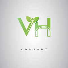 VH Natural Leaf Monogram Logo – Elegant Eco-Friendly Initial Design for Creative Branding & Organic Businesses