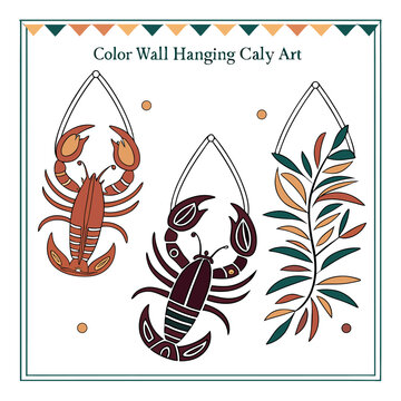 Colorful Wall Hanging Caly Art with Scorpions and Leaves