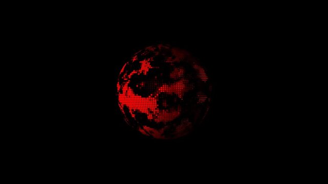 black and red rotating world globe animation &ndash; spinning earth in seamless loop.