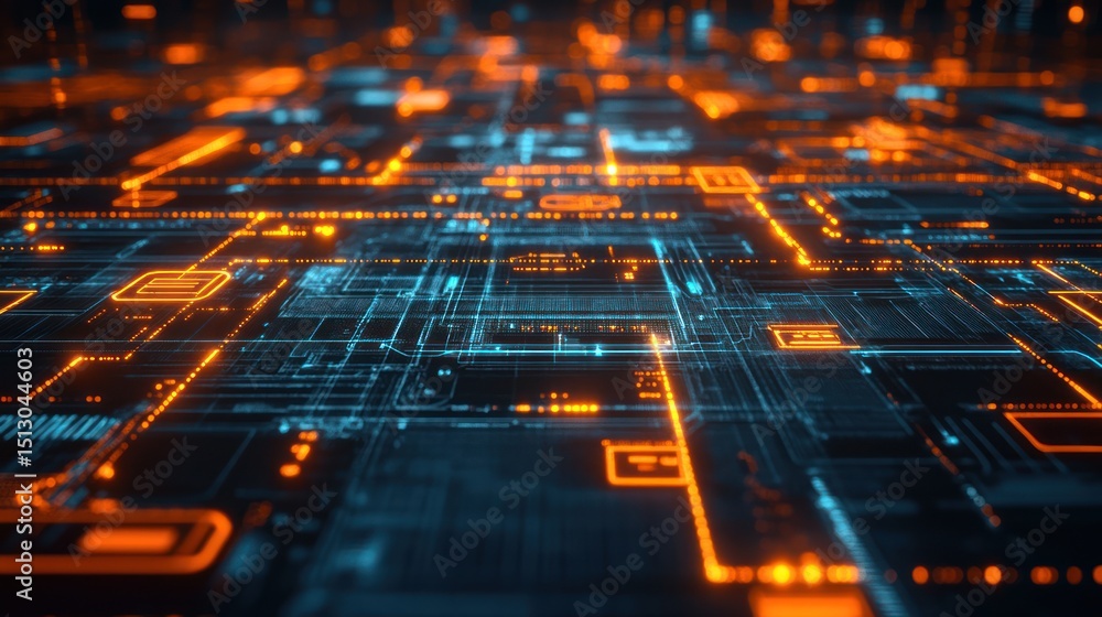 Aufkleber abstract digital circuit board network, glowing lines, futuristic background, possible use for techn