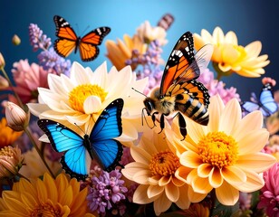 Vibrant floral bouquet with butterflies