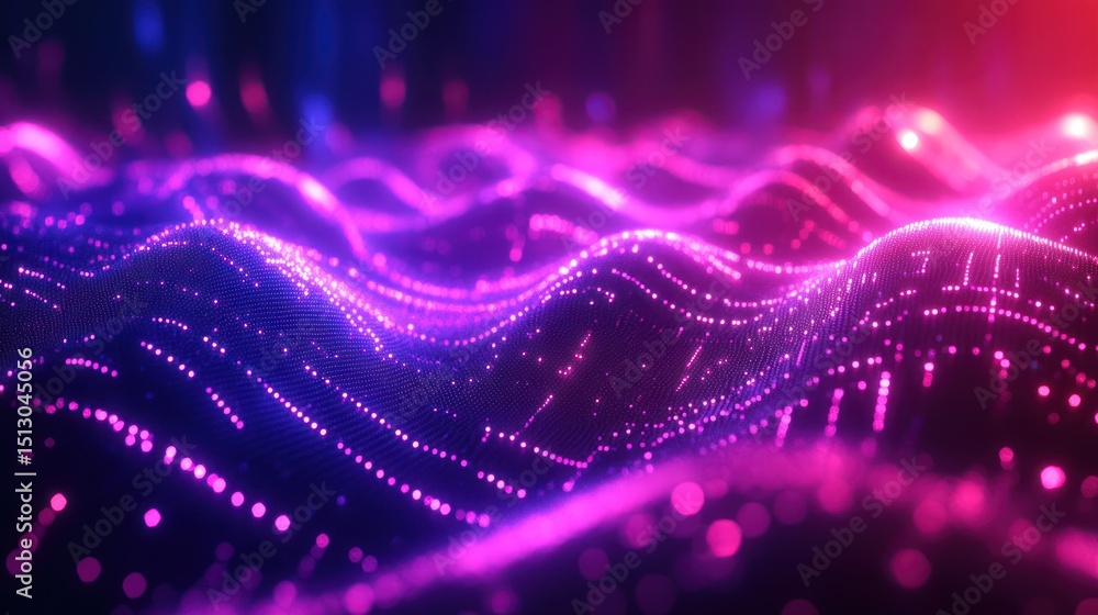 Poster abstract digital waves glowing in vibrant colors. possible use background for technology, gaming, or