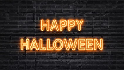 Fototapeta premium Neon sign that says Happy Halloween