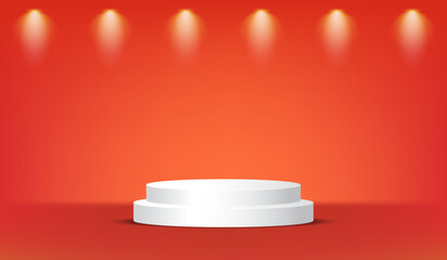 White 3D Podium with Red Spotlight Background