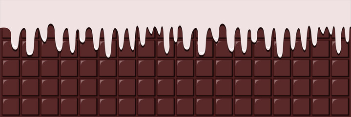 Rich Chocolate Ice Cream and Cookie and Cream Ice Cream Melted on Chocolate Bar Background Vector Illustration

