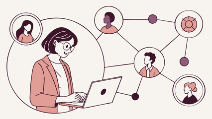 Woman Using Laptop for Online Networking &ndash; Remote Communication Illustration