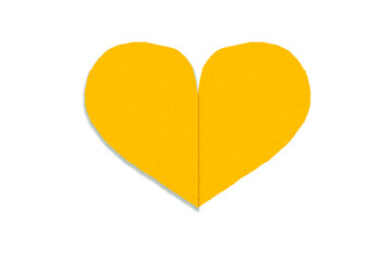 Yellow paper cut into a heart shape placed on a transparent background.