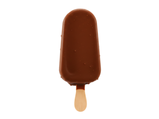 Standalone chocolate ice cream popsicle on a white surface with clipping path, isolated on a transparent background—a delicious frozen treat perfect for summer refreshment and dessert visuals.