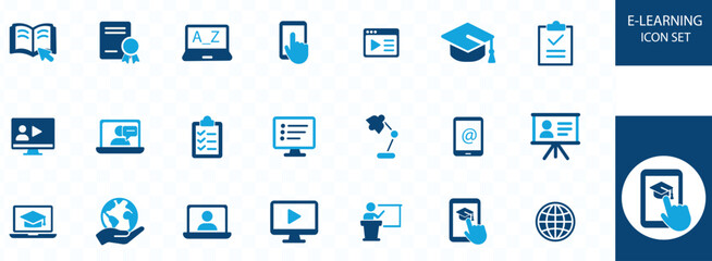 e-learning ICON SET . , school bag, science, biology, university, study, education, knowledge, language, teaching and best solid icon set