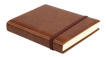 Obraz premium A close up of a brown leather notebook with a brown elastic band around it on a transparent background 