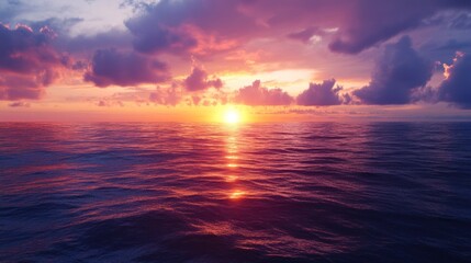 Obraz premium Serene seascape at dusk with radiant sunbeams piercing through cloudscape