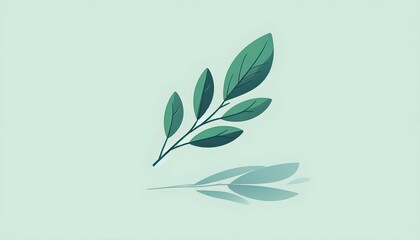 Obraz premium Single green leaf or branch in flat vector style on plain background with subtle shadow conveying calm meditative nature element and peaceful isolated look