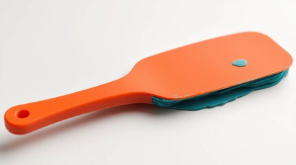 Orange and teal colored brush.  Flat, rectangular,  handle