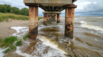 Waves Crashing Against Old Pier
