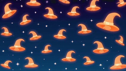 Computer generated image of a large number of orange wizard hats