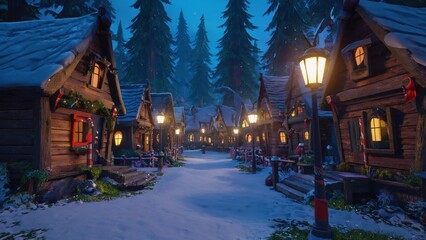 Snowy village with a Christmas theme