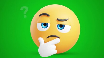 A yellow emoji with a thoughtful expression, resting a finger on its chin against a green background, conveying contemplation and consideration - Powered by Adobe