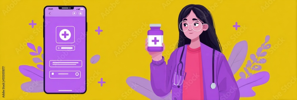 Poster mobile app screen displaying poison help line with a healthcare professional holding a medication bo
