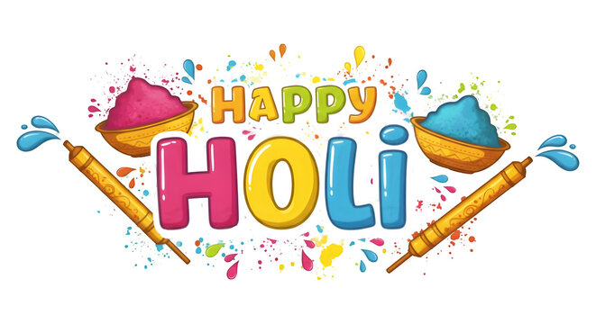 Vibrant Happy Holi Celebration with Colorful Powder and Picher