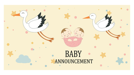 Cute Baby Announcement Card Vector Template Set-02