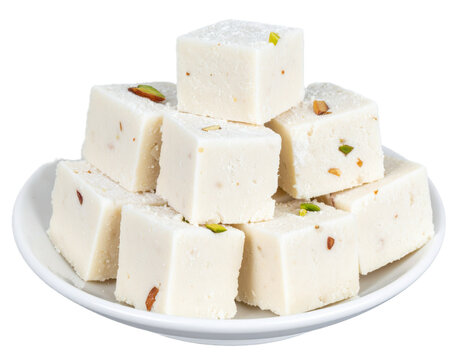 Milk powder barfi also known as Mava burfi isolated on transparent background
