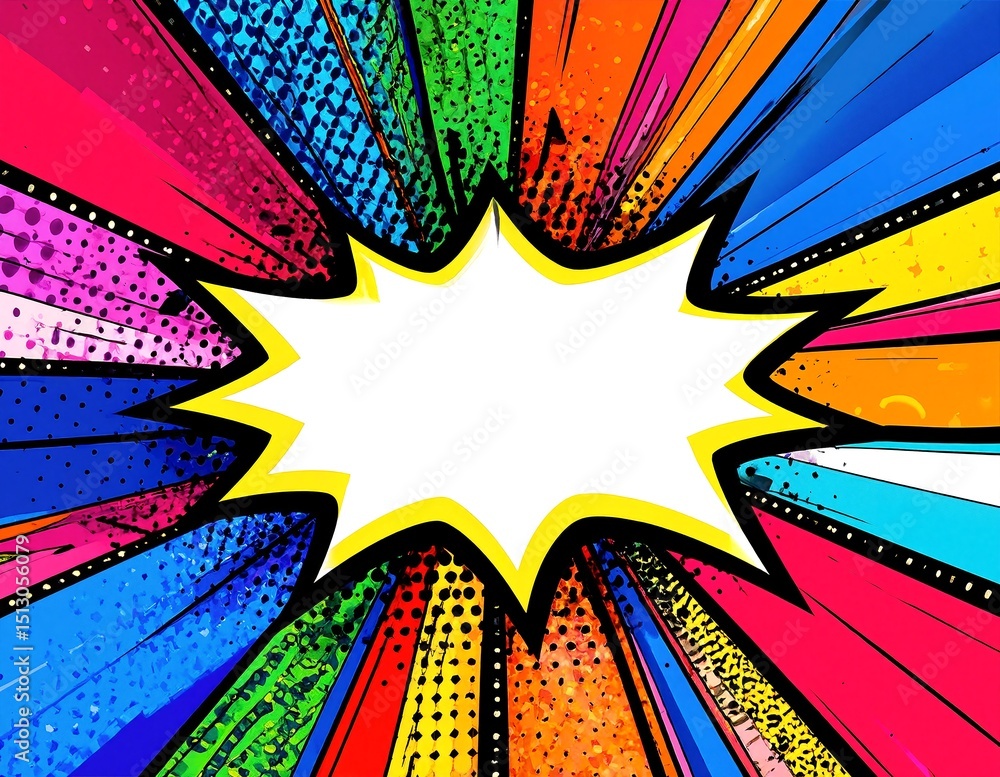 Poster a vibrant explosion of colors bursts forth, featuring a dazzling array of stars and whimsical spots,