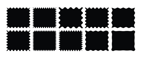 Zig zag edge rectangle shape, black collection.Geometric zig zag wavy labels, isolated on white background. Rectangle shape frame with zigzag edge. zigzag frame.