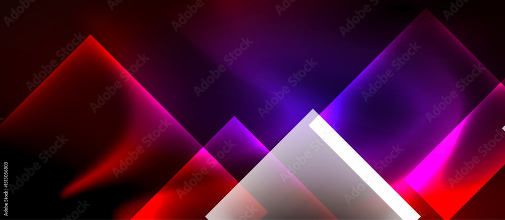 Aufkleber Abstract geometric shapes, vibrant colors, dark background. Glowing lines create dynamic visual effect. Modern design elements present.