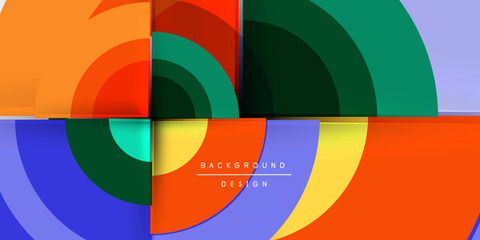 Obraz premium Abstract geometric shapes overlap, creating vibrant color blocks against dark background. Modern design elements present dynamic composition.